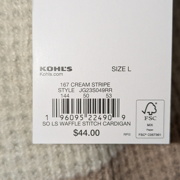 SO Juniors Blue, Tan, and Cream Waffle Cardigan. Size L. NWT - Picture 8 of 8